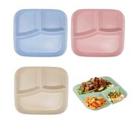 duisoad 4 Pezzi Piatti Piani Divisi, Piatti da Tavola Infrangibile con 3 Scomparti Piatt per il Controllo Delle Porzioni per Bambini e Adulti, Pasta, Insalate, Frutta, Pane