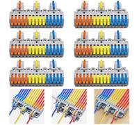 Dujelixa Kit morsettiera 3 in 15 out (6 set), connettori a leva ad alta capacità, da triplo ingresso a quindici uscite, fissaggio su guida DIN e vite, applicabile a cavi 28-12 AWG.
