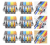 Dujelixa Kit morsettiera a leva 4 in 8 out, connettori di giunzione da quattro ingressi a otto uscite, fissaggio su guida DIN/vite, conduttore 28-12 AWG, confezione da 6 con hardware di montaggio