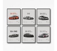 Dujoi Poster 911 GT3RS con auto da corsa, arte artistica da parete con auto d'epoca, stampe artistiche su carta patinata 911 (senza cornice, set da 17,3 x 30,5 cm)