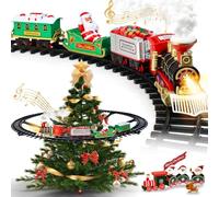 Dujuanus Trenino Natalizio con Rotaia Luminosa - Luci a LED Bianco Caldo, Spray e Suoni, Treno Natalizio Elettrico Intorno all'albero, Levitante per Bambini 3+