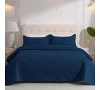 DUJUIKE Copriletto Matrimoniale, Copriletto 170x210cm Set Da Tre Pezzi, Con 2 Federe 50x75 cm, Trapunta Goffrata Multifunzionale, Può Essere Utilizzato Come Lenzuolo Per Divano (Blu Navy)