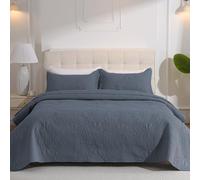 DUJUIKE Copriletto Matrimoniale, Copriletto 200x220cm Set Da Tre Pezzi, Con 2 Federe 50x75 cm, Trapunta Goffrata Multifunzionale, Può Essere Utilizzato Come Lenzuolo Per Divano (Grigio Blu)