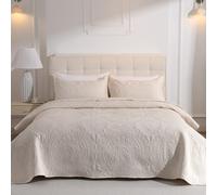 DUJUIKE Copriletto Matrimoniale, Copriletto 220x240cm Set Da Tre Pezzi, Con 2 Federe 50x90 cm, Trapunta Goffrata Multifunzionale, Può Essere Utilizzato Come Lenzuolo Per Divano (Crema)