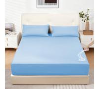 DUJUIKE Coprimaterasso Impermeabile, Lenzuolo Con Angoli Impermeabile, Tasca Profonda, Adatto Per Materassi Da 20-40 Cm, Adatto Per Gatti, Cani, Bambini, Ipoallergenico(Blu Celest,200x200cm)