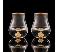 DUJUST Elegante bicchierino da liquore dalle forme sinuose (45 ml), set di bicchierini da liquore in cristallo decorati con foglie d'oro 24 carati, senza BPA e senza piombo - 2 pcs