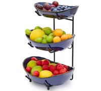 DUJUST Fruttiera 3 Piani in Ceramica, Porta Frutta a Ripiani da Tavolo, Cestino Frutta Cucina Salvaspazio per Frutta, Verdure e Snack, Lavabile in Lavastoviglie e Microonde