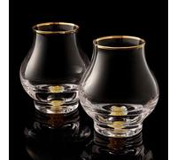 DUJUST 【Nuovo design 2025 Set di 2 bicchieri da degustazione eleganti e sinuosi(205 ml), bicchieri da whisky in cristallo con foglie d'oro 24 carati, adatto per brandy ecc, senza BPA e piombo