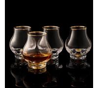 DUJUST 【Nuovo design 2025】 Set di 4 bicchieri da degustazione eleganti e sinuosi(205 ml), bicchieri da whisky in cristallo con foglie d'oro 24 carati, adatto per brandy ecc, senza BPA e piombo