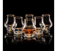 DUJUST Set di 6 bicchieri da degustazione eleganti e sinuosi(205 ml), bicchieri da whisky in cristallo con foglie d'oro 24 carati, adatto per brandy ecc, senza BPA e piombo