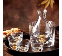 DUJUST Set e Bicchieri da sakè per 4, Vetro a Gusto di Cristallo Decorato con Fiocchi a Foglie d'oro 24k, 1 Bottiglia, 1 Serbatoio e 4 Tazze, Set di Regali Giapponesi Bellissimi e di Lusso - 6 PCS