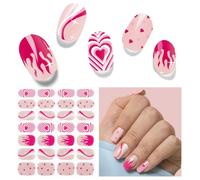 DUKASOU Strisce per unghie in gel semi indurito per San Valentino, cuore rosa, 28 pezzi, funzionano con qualsiasi luce UV, strisce per unghie in gel per San Valentino, include tamponi di preparazione,