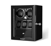 DUKWIN Avvolgitore per orologi automatici 2/4/6/8, con serratura, con custodia per gioielli, motore Mabuchi silenzioso con finitura laccata, illuminazione integrata, Caricatore per 6 orologi, Black 6+