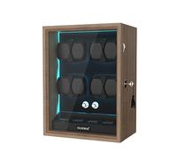 DUKWIN Avvolgitore per orologi automatici 4/6/8/12, con serratura, con 4/6 spazi per orologi, 4 modalità di rotazione, cuscini flessibili, motore silenzioso e retroilluminazione blu, Venatura del