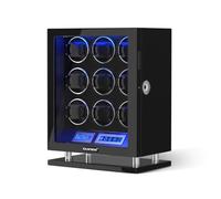 DUKWIN Avvolgitore per orologi, per orologi da 3/4/6/8/9/12 orologi, blocco delle impronte digitali, carica orologi automatico con telecomando LCD, luce LED blu, motore silenzioso giapponese, Orologi