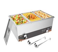 DULNICE Scaldavivande Elettrico 1500W Commerciale Bagnomaria in Acciaio Inox a 3 Vasi, Scaldavivande Professionale Adatto per Feste, Catering e Ristoranti,Temperatura da 30-85 °C