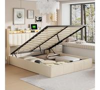 DULRLLY Biancheria da letto, letto matrimoniale, 140 x 200 cm, LED per giovani, letto idraulico con vano portaoggetti, testiera, letto multifunzionale e funzionale con illuminazione a LED e