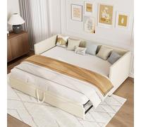 DULRLLY Divano letto allungabile, 90/180 x 200 cm, pieghevole, con rete a doghe, per soggiorno, cameretta dei bambini, camera da letto (beige)