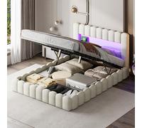 DULRLLY Letto a idromassaggio, 140 x 200 cm, letto matrimoniale imbottito, con vano portaoggetti idraulico, funzione di ricarica USB e LED, struttura per letto con rete a doghe, biancheria per