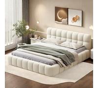 DULRLLY Letto imbottito 140 x 190 cm, letto matrimoniale con rete a doghe, letto per ragazzi con testiera imbottita, letto imbottito per camera da letto e camera degli ospiti, senza materasso, tessuto