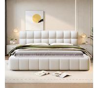 DULRLLY Letto imbottito 140 x 200 cm, letto matrimoniale con rete a doghe, letto per ragazzi con testiera imbottita, letto imbottito per camera da letto e camera degli ospiti, senza materasso, tessuto