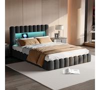 DULRLLY Letto imbottito Bubble Letto 140 x 200 cm, letto matrimoniale con spazio idraulico, funzione di ricarica USB e illuminazione a LED, telaio letto con rete a doghe, letto per ragazzi, senza