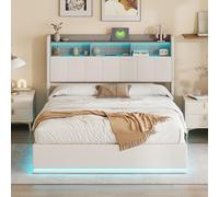 DULRLLY Letto matrimoniale imbottito con vano portaoggetti 140 x 200 cm, con illuminazione a LED, testiera e USB, letto con rete a doghe e cassetta, senza materasso (160 x 200 cm)
