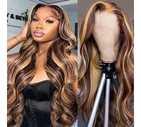 DULTEV Parrucca con pizzo frontale biondo miele, parrucca di capelli umani senza colla, pre-pizzicata, 13 x 4 HD, onda del corpo 4/27 colorati, per donne (onda del corpo, 81,3 cm)
