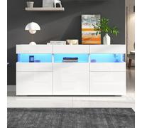 DUlVBPE 140 x 40,5 x 66,5 cm, credenza per soggiorno, cassettiera con 3 ante, con striscia luminosa a LED, alloggiamento in acrilico trasparente, armadio con 7 scomparti, larghezza 140 cm, colore