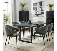 DUlVBPE 6 sedie da pranzo, comode e traspiranti, adatte per sala da pranzo, soggiorno, caffetteria, ecc., stile moderno, in ciniglia, corrimano in acciaio inox dorato, grigio