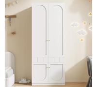 DUlVBPE Armadio a 2 ante, laccato, con asta appendiabiti e cassetti, mobili per camera da letto, maniglie in metallo, bianco, 80 x 50 x 200 cm