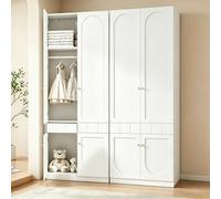DUlVBPE Armadio a 2 ante laccato con asta appendiabiti e cassetti, mobili per camera da letto, maniglie in metallo, set da 2 pezzi, 160 x 50 x 200 cm
