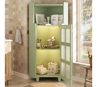 DUlVBPE Armadio angolare verde con superficie verniciata e illuminazione a LED, moderno ad angolo con controllo app, per soggiorno, libreria, bagno (63,5 x 124 cm, verde)