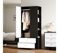 DUlVBPE Armadio con specchio e una porta Appendiabiti moderno con 2 cassetti e 4 ripiani, ideale per riporre la camera da letto in camera da letto. Bianco+nero, dimensioni: 80 x 40 x 180 cm