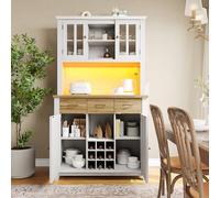 DUlVBPE Armadio da cucina, 106 x 40 x 179,5, alto buffet da cucina, armadietto a buffet con ripiani regolabili, credenza con illuminazione a LED, armadio a buffet (cassetti color legno)