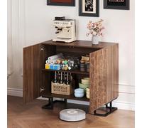 DUlVBPE Credenza 80 × 40 × 78 cm - Serie Foglia Poesie - Effetto noce scuro con profondità - Porte push-to-open - Piedini in metallo - Design moderno per soggiorno e corridoio