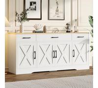 DUlVBPE Credenza bianca moderna, armadio multifunzione in legno, soggiorno, sala da pranzo, credenza bianca con decorazione