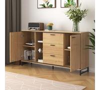 DUlVBPE Credenza con TRE Cassetti, Squisite venature Credenza moderna in colore legno con ripiani - mobili eleganti e funzionali, colore nero e legno.