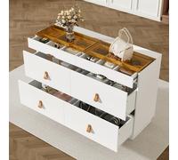 DUlVBPE Credenza in vetro di sicurezza monolastra, comò con 6 cassetti, da toeletta, divisorio, antiribaltamento, armadietto alto per camera da letto e tutti i salotti, larghezza 120 x profondità 40 x