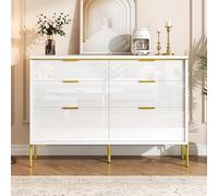 DUlVBPE Credenza moderna con 6 cassetti in bianco e oro, frontali lucidi, ampio spazio per soggiorno, sala da pranzo e corridoio, mobili eleganti per organizzare