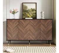 DUlVBPE Credenza moderna con motivo a spina di pesce, armadio a buffet con 4 ante e ripiani regolabili in altezza, legno MDF e piedini in metallo, spazio per soggiorno, corridoio e sala da pranzo