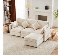 DUlVBPE Design moderno, divano in ciniglia, divano a tre posti, divano a quattro posti, divano ad angolo a forma di L con poggiapiedi, adatto per appartamenti, video disponibile