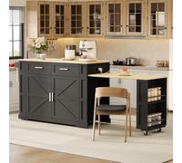 DUlVBPE Isola da cucina con piano di lavoro estraibile, carrello da cucina 120 x 50 x 93 cm, con ciabatta multipresa, 2 cassetti, armadio a doppia porta, ripiano regolabile, portasciugamani e 7 ruote
