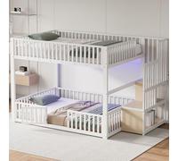 DUlVBPE Letto a castello 140 x 200 cm, con scala di stoccaggio, con LED, bianco