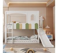 DUlVBPE Letto a castello, 90 x 200 cm, telaio a forma di casa con finestre, design irregolare e multicolore, con scivolo e scala di sicurezza, letto a soppalco, bianco