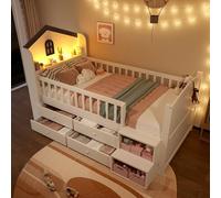 DUlVBPE Letto a mezza altezza, 90 x 200 cm, forma domestica, finestra, 4 cassetti, striscia luminosa a LED, scala cuscinetto, senza materasso, bianco