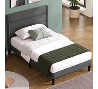 DUlVBPE Letto imbottito 90 x 200 cm, struttura letto con rete a doghe e testiera, letto matrimoniale imbottito, rivestimento in tessuto di lino, colore grigio, design moderno senza tempo, letto per