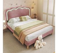 DUlVBPE Letto imbottito a LED, letto matrimoniale 140 x 200 cm, struttura del letto con rete a doghe e testiera regolabile, letto imbottito di colore rosa, per camera da letto, camera degli ospiti