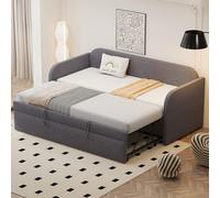 DUlVBPE Letto imbottito Divano letto allungabile 90/180 x 190 cm, con strisce verticali, con rete a doghe, letto multifunzione, tessuto di lino confortevole e traspirante, grigio (materasso non