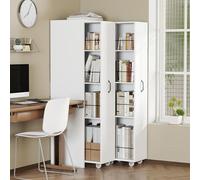 DUlVBPE Libreria espandibile con ruote, 4 livelli, intercambiabili a sinistra e a destra, MDF, portata 20 kg per ripiano, può essere utilizzata come scaffale in bagno, cucina o soggiorno, bianco